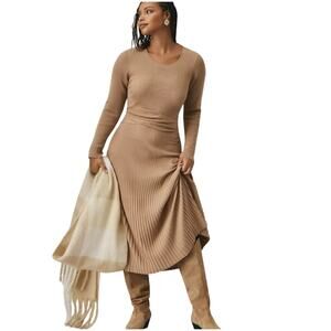 ANTHROPOLOGIE Women’s Tan Rib Knit Long Sleeve Maxi Dress size large